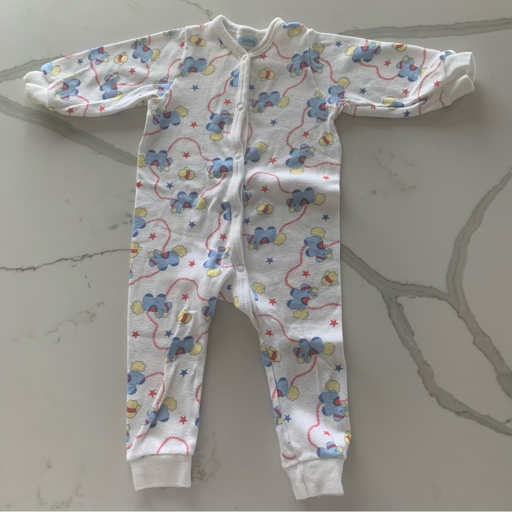 Vintage Kids One Piece Pajama with Elephant Print